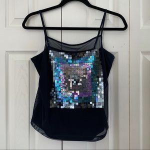 The Limited Sequin Mesh Navy Camisole